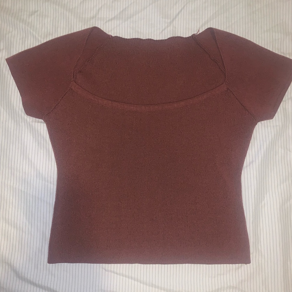 brown low neck cropped top